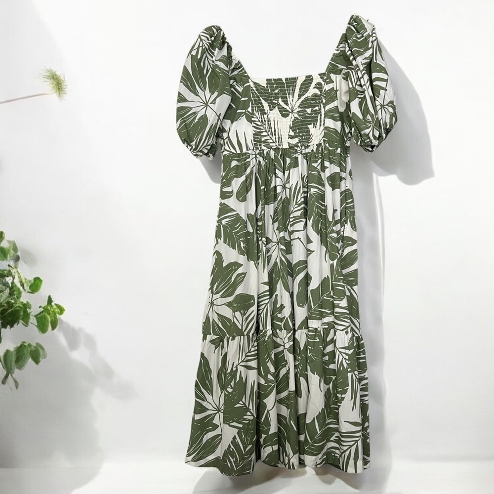 Abercrombie & Fitch Green Leaf Print Midi Dress - Picture 5 of 13
